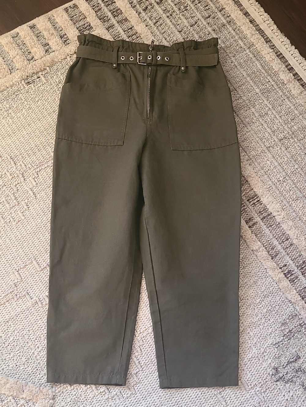 Banana Republic Paper Bag Olive Green High-Waist Utility Chinos with Belt